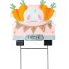 Happy Easter Pink Truck Stake With Hopping Bunny And Carrots