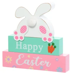Happy Easter Stacked Block Sign with Bunny - Natural or Spring