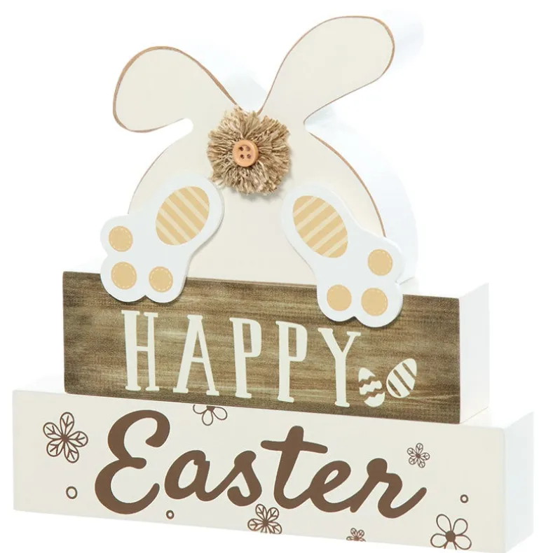 Happy Easter Stacked Block Sign with Bunny - Natural or Spring