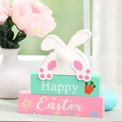 Happy Easter Stacked Block Sign with Bunny - Natural or Spring
