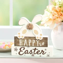 Happy Easter Stacked Block Sign with Bunny - Natural or Spring