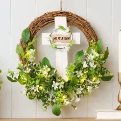 He Is Risen Lighted Easter Wreath - Battery Operated
