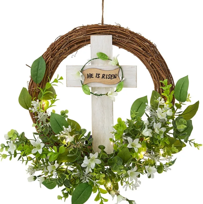 He Is Risen Lighted Easter Wreath - Battery Operated