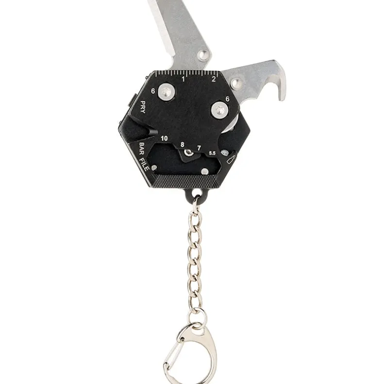 Hexagonal 9-in-1 Survival Keychain Tool-Compact and Versatile