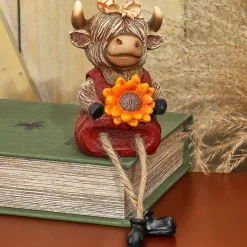 Highland Cow Shelf Sitter Girl With Sunflower Or Boy With Pumpkin