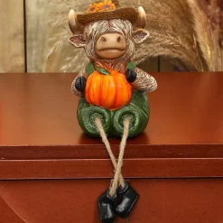 Highland Cow Shelf Sitter Girl With Sunflower Or Boy With Pumpkin