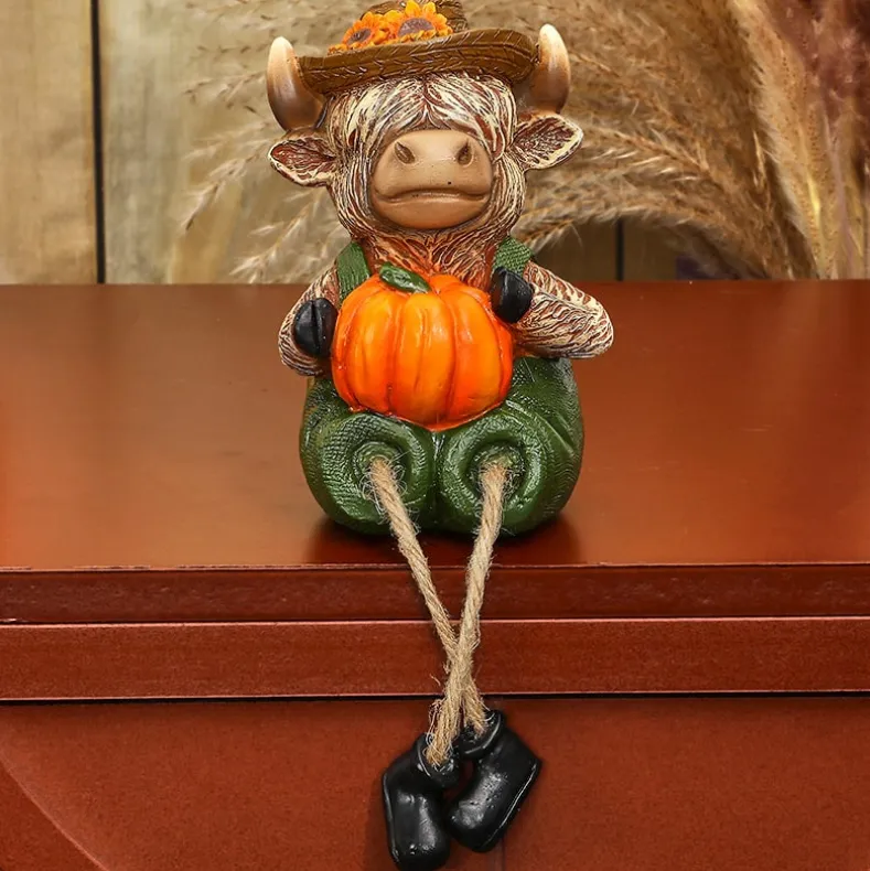Highland Cow Shelf Sitter Girl With Sunflower Or Boy With Pumpkin