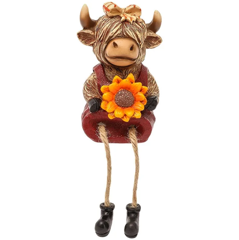Highland Cow Shelf Sitter Girl With Sunflower Or Boy With Pumpkin