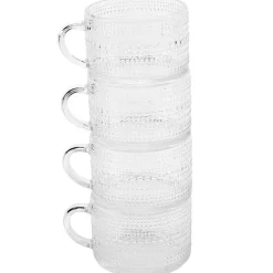 Hobnail Clear Glass Mugs - Set of 4