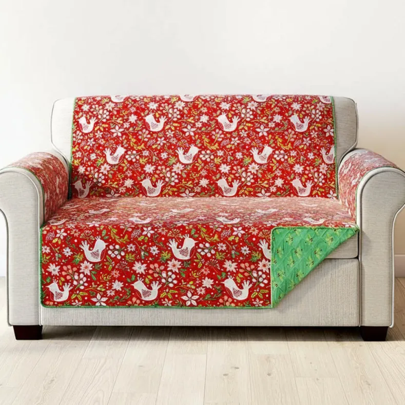 Holiday Cardinal Quilted Furniture Cover Chair, Loveseat, Sofa