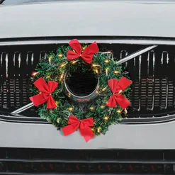 12" Holiday Lighted LED Car Wreath With 4 Bows