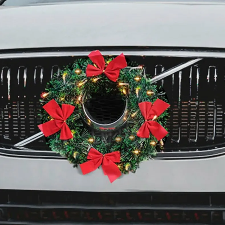 12" Holiday Lighted LED Car Wreath With 4 Bows