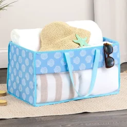 Home Storage Tote Bin with Mesh - Flip Flop or Shell Print