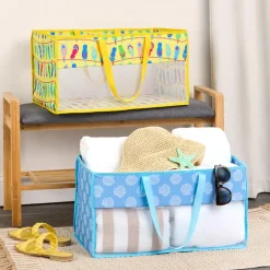 Home Storage Tote Bin with Mesh - Flip Flop or Shell Print