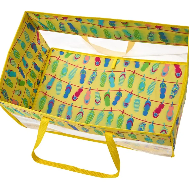 Home Storage Tote Bin with Mesh - Flip Flop or Shell Print