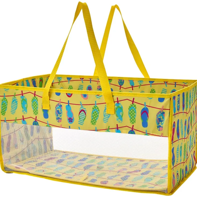 Home Storage Tote Bin with Mesh - Flip Flop or Shell Print