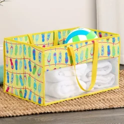 Home Storage Tote Bin with Mesh - Flip Flop or Shell Print
