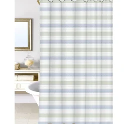 Homewear Blue Wide Stripe Yarn Dyed Shower Curtain with Buttonhole Top