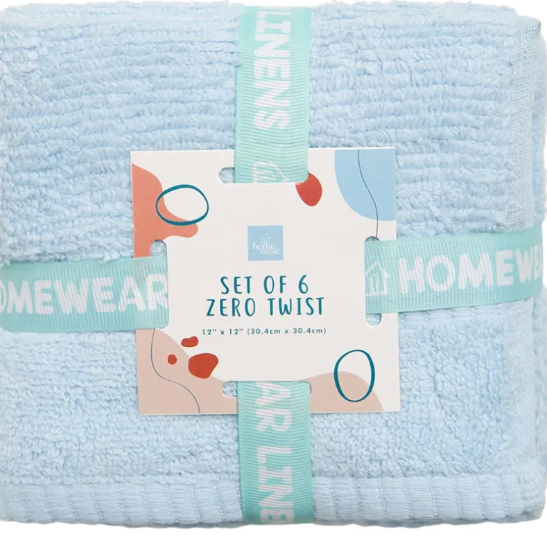 Homewear Highland Border Zero Twist Cotton Washcloth, Set of 6