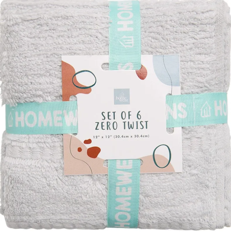 Homewear Highland Border Zero Twist Cotton Washcloth, Set of 6