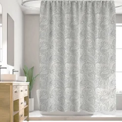 Homewear Paisley Cotton Shower Curtain with Buttonhole Top