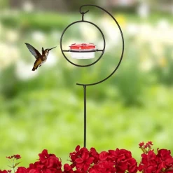 Hummingbird Garden Stake with Red Feeder