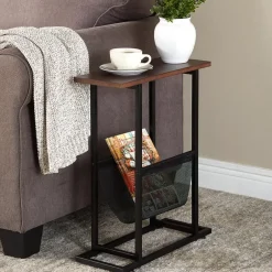 Industrial Side Table with Magazine Pouch