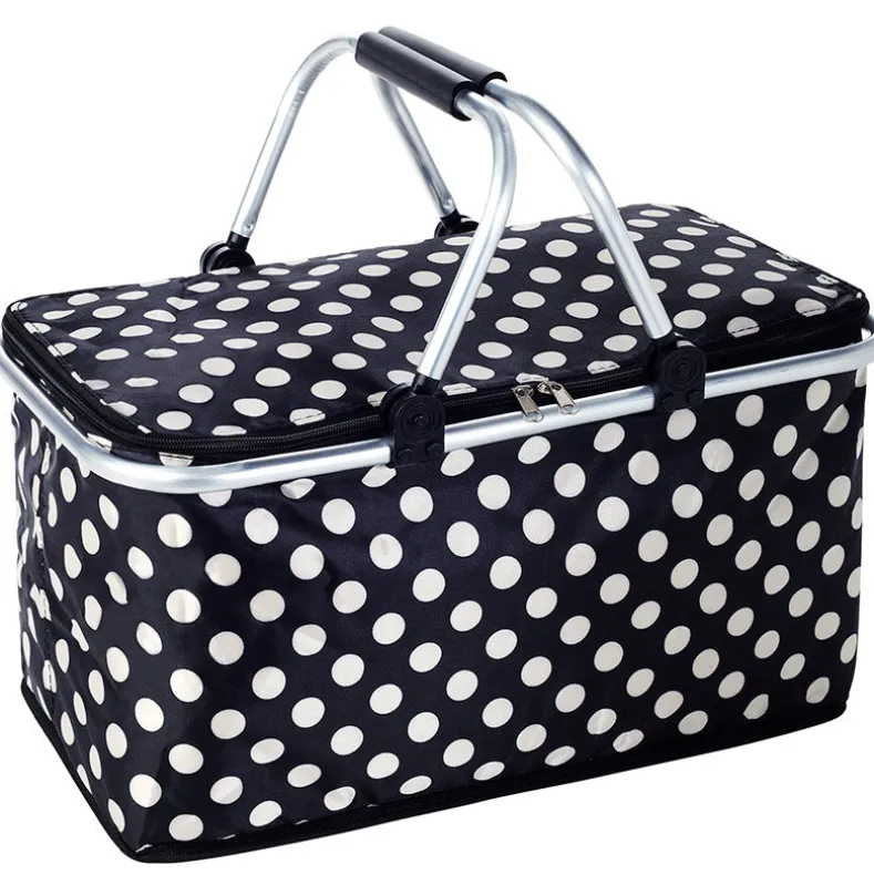 Insulated Cooler Picnic Basket Handles Zip Closure Floral Or Polka Dot