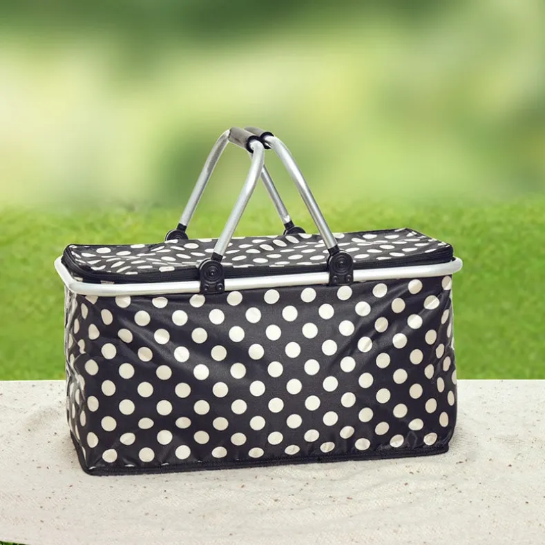 Insulated Cooler Picnic Basket Handles Zip Closure Floral Or Polka Dot