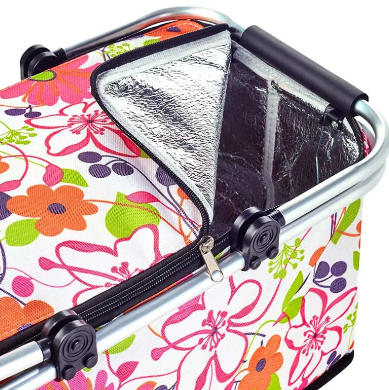 Insulated Cooler Picnic Basket Handles Zip Closure Floral Or Polka Dot