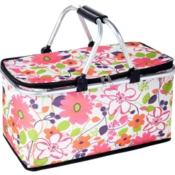 Insulated Cooler Picnic Basket Handles Zip Closure Floral Or Polka Dot