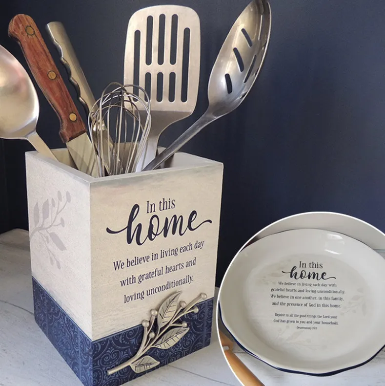 In This Home Collection - Pie Plate, Utensil Crock, Measuring Spoons