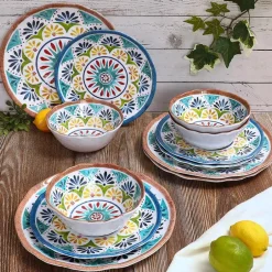 Italian Tuscan Colorful Melamine Dinnerware Set Service for 4