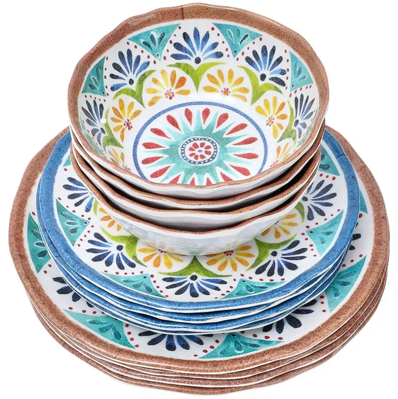 Italian Tuscan Colorful Melamine Dinnerware Set Service for 4