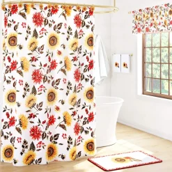 Jacobean Sunflower Shower Curtain, Bath Rug, Hand Towels, or Hooks
