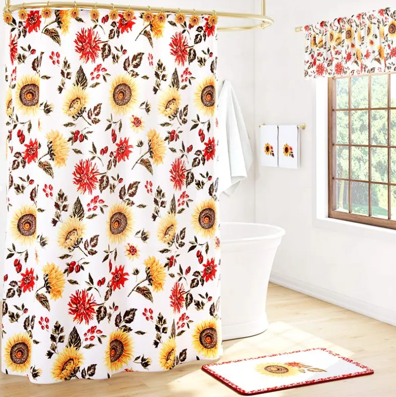 Jacobean Sunflower Shower Curtain, Bath Rug, Hand Towels, or Hooks