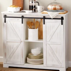 Kitchen Buffet Wooden Cabinet with Sliding Barn-Doors