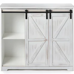Kitchen Buffet Wooden Cabinet with Sliding Barn-Doors