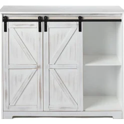 Kitchen Buffet Wooden Cabinet with Sliding Barn-Doors