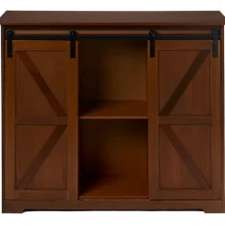 Kitchen Buffet Wooden Cabinet with Sliding Barn-Doors