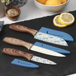 Kitchen Knife Set with Sheaths - Lemon Print