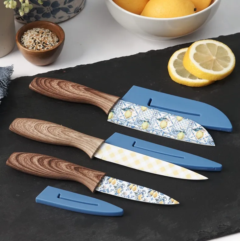 Kitchen Knife Set with Sheaths - Lemon Print