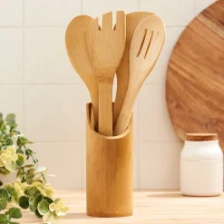 Kitchen Utensil Set in Bamboo with Matching Crock