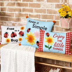 Ladybug Embroidered Decorative Pillow