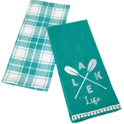 Lake Themed Embroidered Kitchen Towels, Set of 2