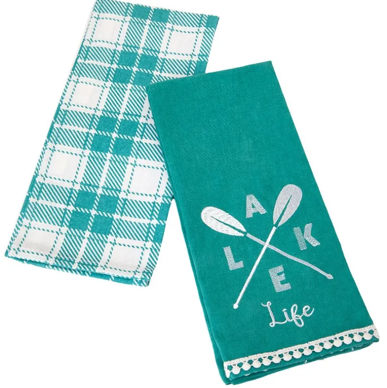 Lake Themed Embroidered Kitchen Towels, Set of 2