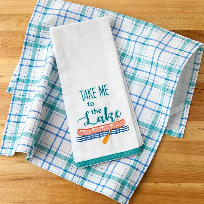 Lake Themed Embroidered Kitchen Towels, Set of 2