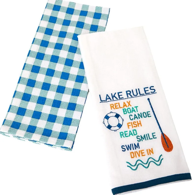 Lake Themed Embroidered Kitchen Towels, Set of 2