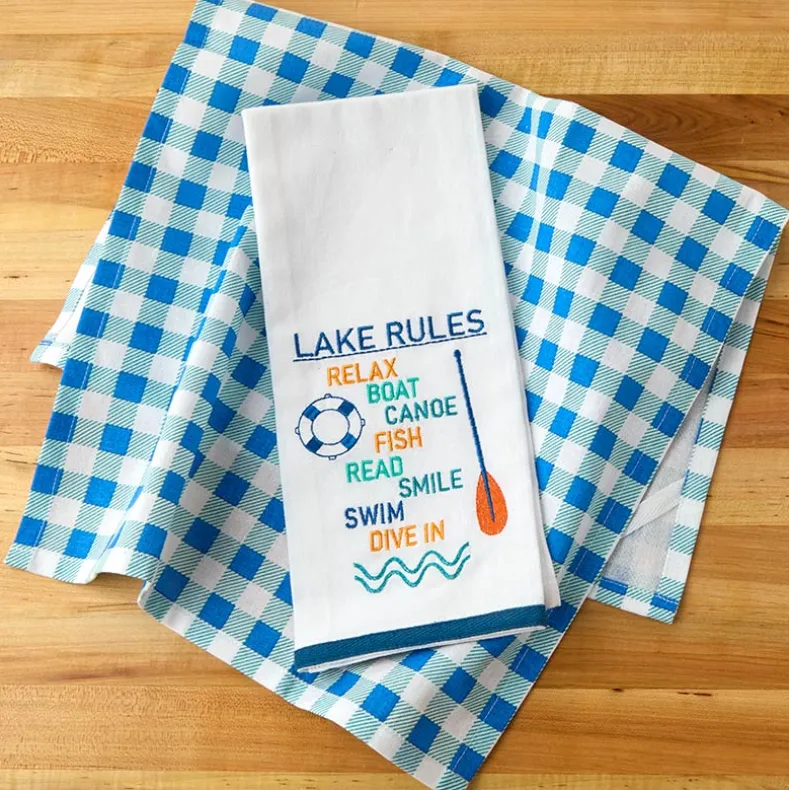Lake Themed Embroidered Kitchen Towels, Set of 2