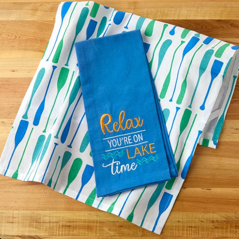 Lake Themed Embroidered Kitchen Towels, Set of 2
